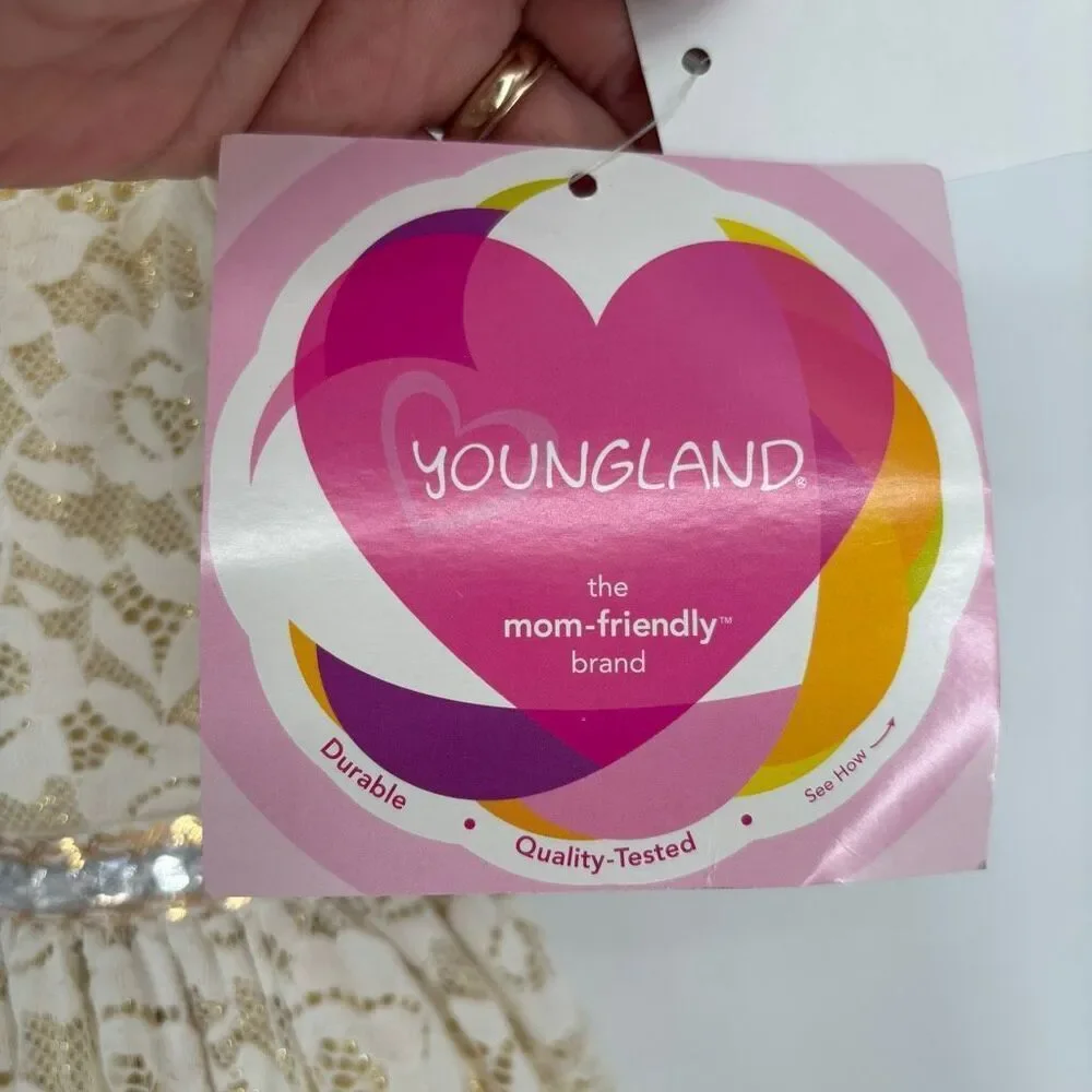 Youngland Girls Lace Dress with‎ Sparkle Waistband Cream/Gold Girls Size 4T NWT